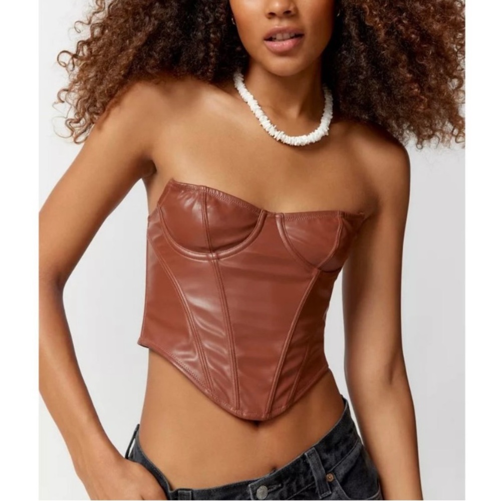 NWT Urban Outfitters Osanna Faux Leather Corset in Brown.